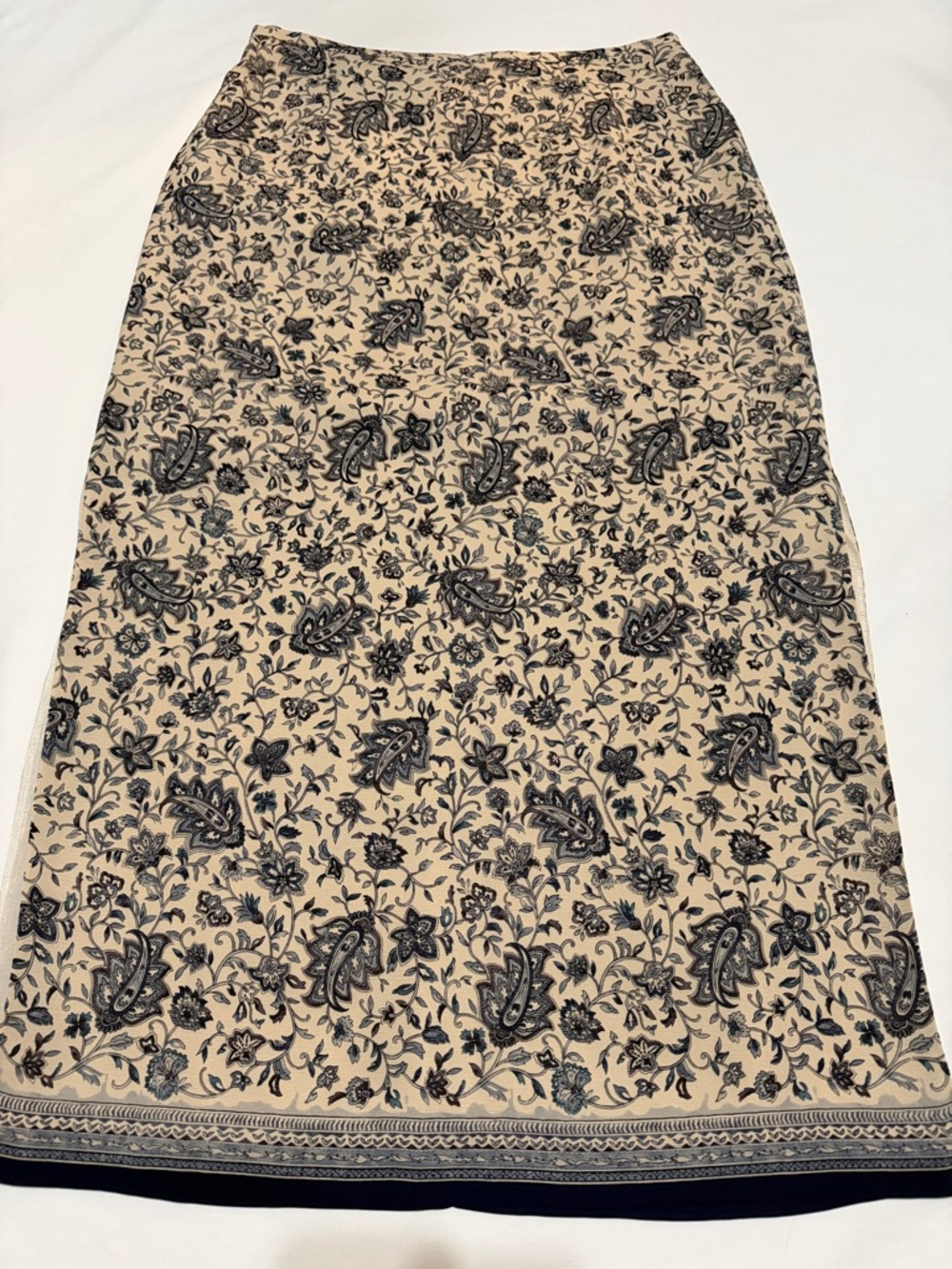 Talbots Floral Paisley Midi Skirt with Side Slits 100% Silk size 12 New